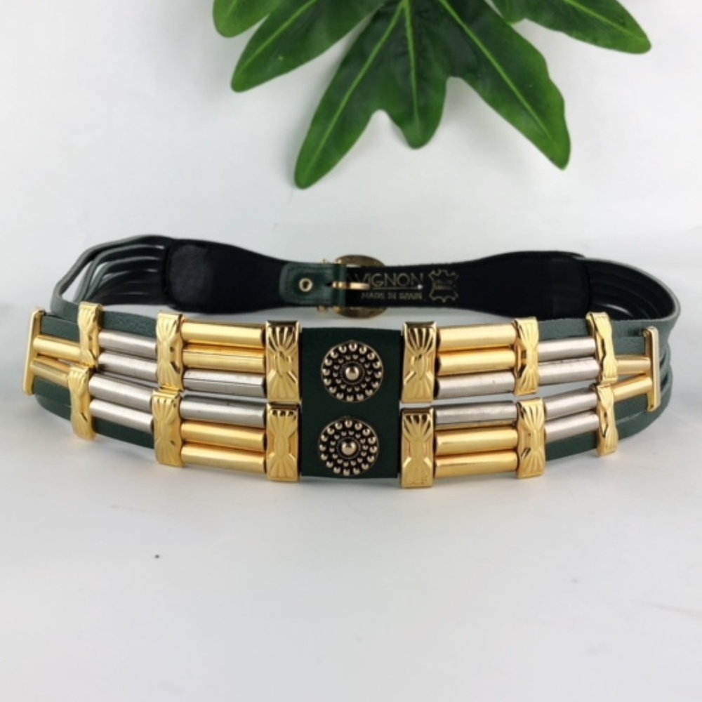 RARE* VINTAGE 80’S  GREEN LEATHER WAIST BELT